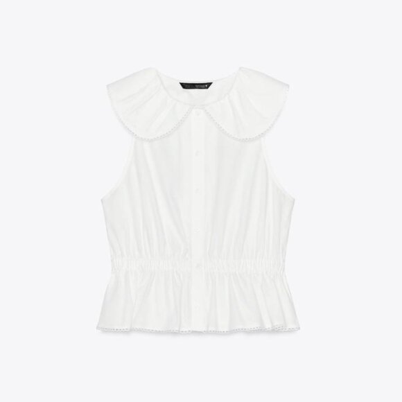 ZARA PETER PAN COLLAR POPLIN TOP - Picture 1 of 1